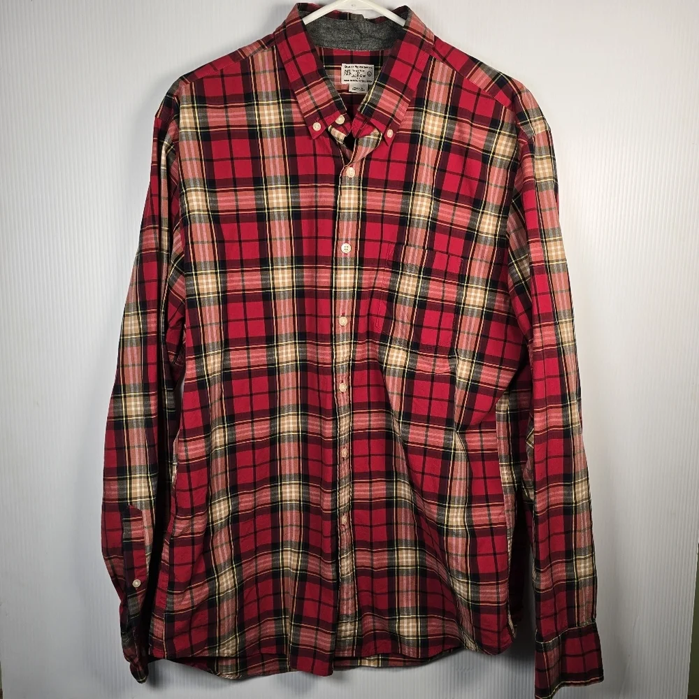 J. Crew Men's Classic Red Tartan Plaid Button Front Shirt Size L Preppy